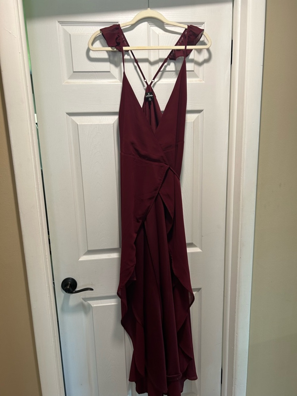 Lulu's Wine Ruffled High-Low Evening Wrap Dress